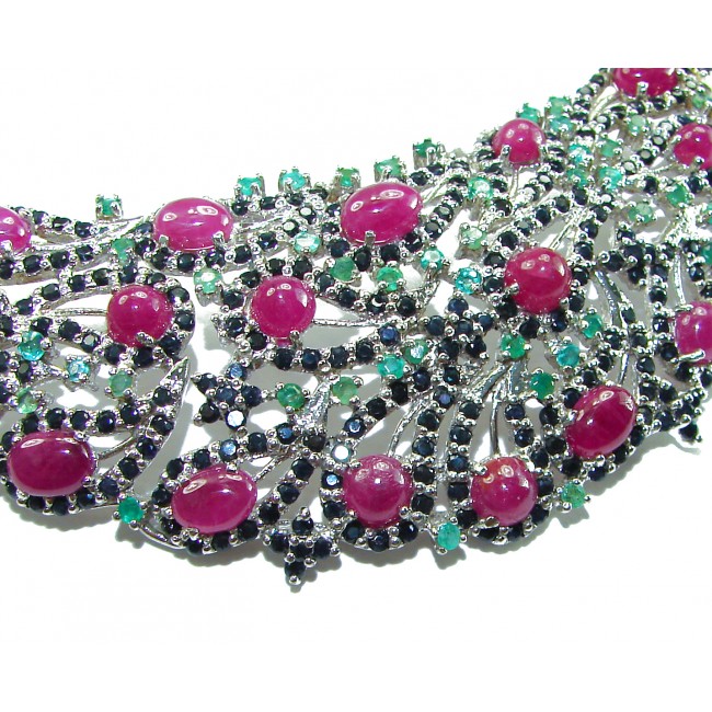 Tiffany 257.2 carat Ruby Emerald Sapphire .925 Sterling Silver .925 Sterling Silver Statement Necklace