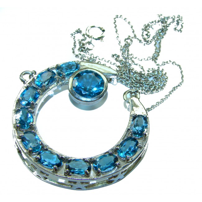 15.2 carat Blue Brilliance London Blue Topaz .925 Sterling Silver handcrafted Necklace - photo 3