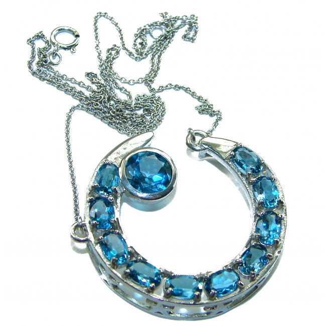 15.2 carat Blue Brilliance London Blue Topaz .925 Sterling Silver handcrafted Necklace - photo 2