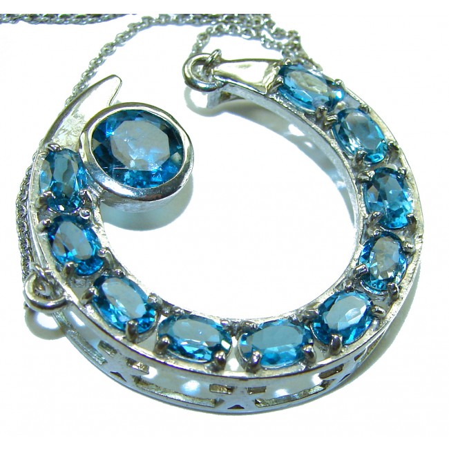 15.2 carat Blue Brilliance London Blue Topaz .925 Sterling Silver handcrafted Necklace - photo 1