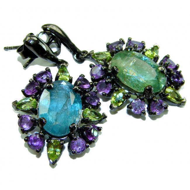 Fabulous 20.7 carat Aquamarine black rhodium over .925 Sterling Silver Handcrafted Statement earrings