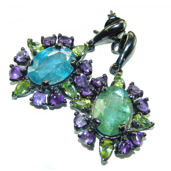 Fabulous 20.7 carat Aquamarine black rhodium over .925 Sterling Silver Handcrafted Statement earrings