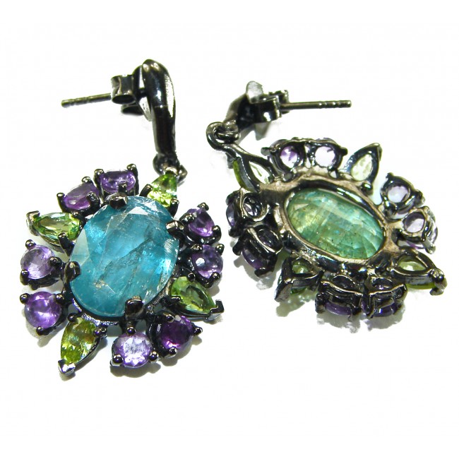 Fabulous 20.7 carat Aquamarine black rhodium over .925 Sterling Silver Handcrafted Statement earrings