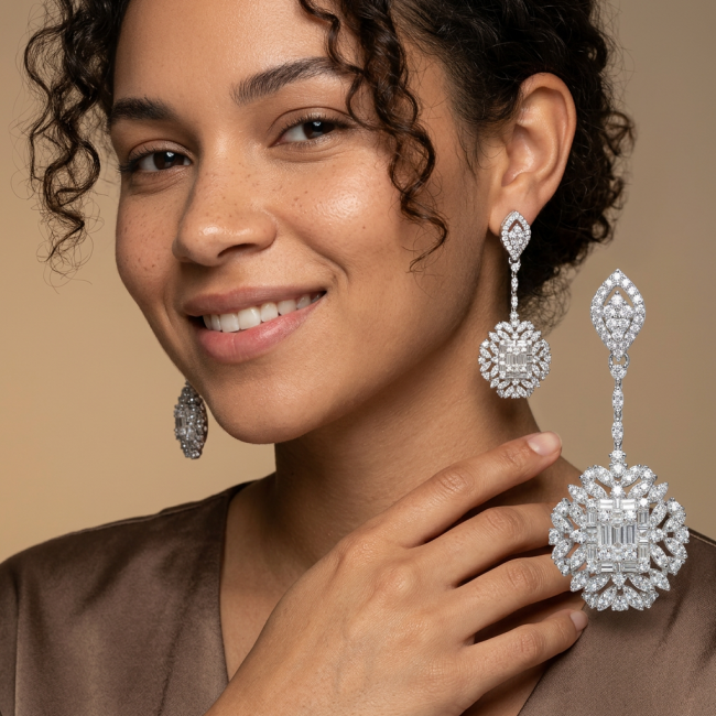 Art Deco - Luxurious natural 12.5 carat White Topaz .925 Sterling Silver Perfectly handcrafted Earrings - photo 1