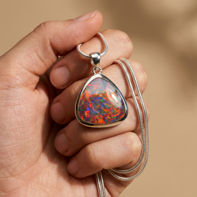 Kaleidopscop 19.5 carat Australian Doublet Opal .925 Sterling Silver handcrafted pendant