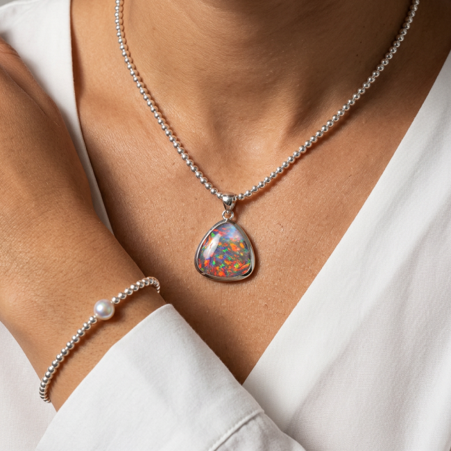 Kaleidopscop 19.5 carat Australian Doublet Opal .925 Sterling Silver handcrafted pendant