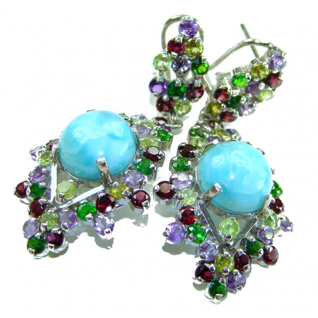 Discover the captivating allure of Genuine Caribbean Larimar .925 Sterling Silver STATEMENT earrings; 38.5 carat