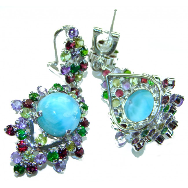 Discover the captivating allure of Genuine Caribbean Larimar .925 Sterling Silver STATEMENT earrings; 38.5 carat