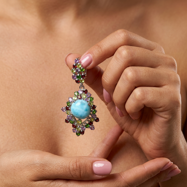 Discover the captivating allure of Genuine Caribbean Larimar .925 Sterling Silver STATEMENT earrings; 38.5 carat