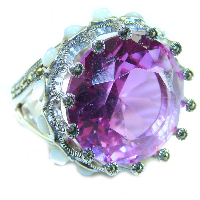 Massive 42.8 carat Authentic Pink Topaz .925 Sterling Silver handcrafted Large ring size 8