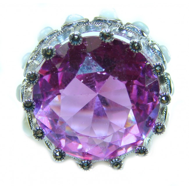Massive 42.8 carat Authentic Pink Topaz .925 Sterling Silver handcrafted Large ring size 8