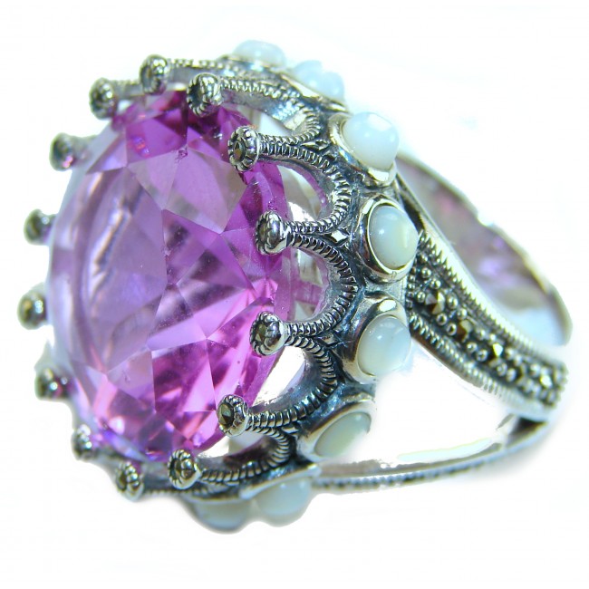 Massive 42.8 carat Authentic Pink Topaz .925 Sterling Silver handcrafted Large ring size 8