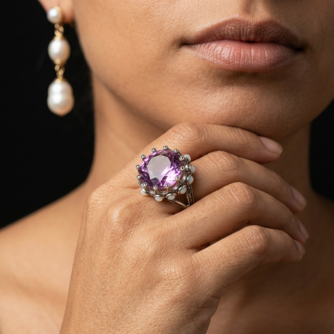 Massive 42.8 carat Authentic Pink Topaz .925 Sterling Silver handcrafted Large ring size 8