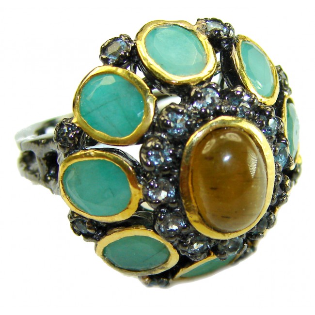 Serenity 12.5 carat Golden Calcite Emerald black Rhodium over .925 Sterling Silver Ring s. 6