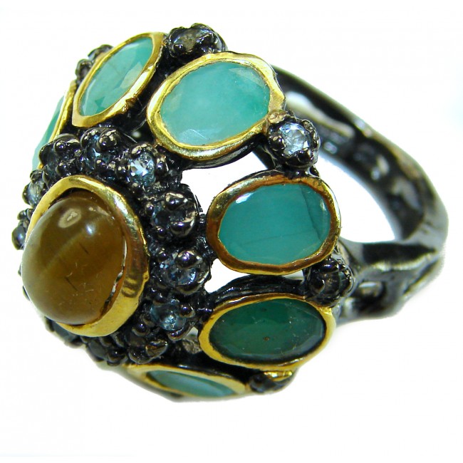 Serenity 12.5 carat Golden Calcite Emerald black Rhodium over .925 Sterling Silver Ring s. 6