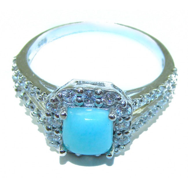 Caribbean Beauty 4.5 carat Genuine Blue Larimar .925 Sterling Silver handmade ring size 7 - Side view of Caribbean Beauty 4.5ct Blue Larimar .925 Sterling ring