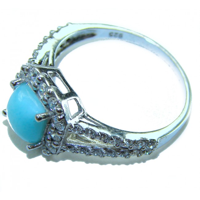 Caribbean Beauty 4.5 carat Genuine Blue Larimar .925 Sterling Silver handmade ring size 7 - Side view of Caribbean Beauty 4.5 carat Blue Larimar sterling ring