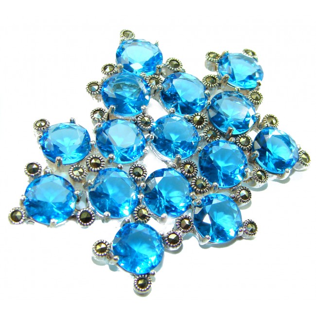 Blue Galaxy Authentic 45.5 carat Swiss Blue Topaz .925 Sterling Silver DIPPED IN RHODIUM handmade LARGE Pendant - Brooch - photo 3