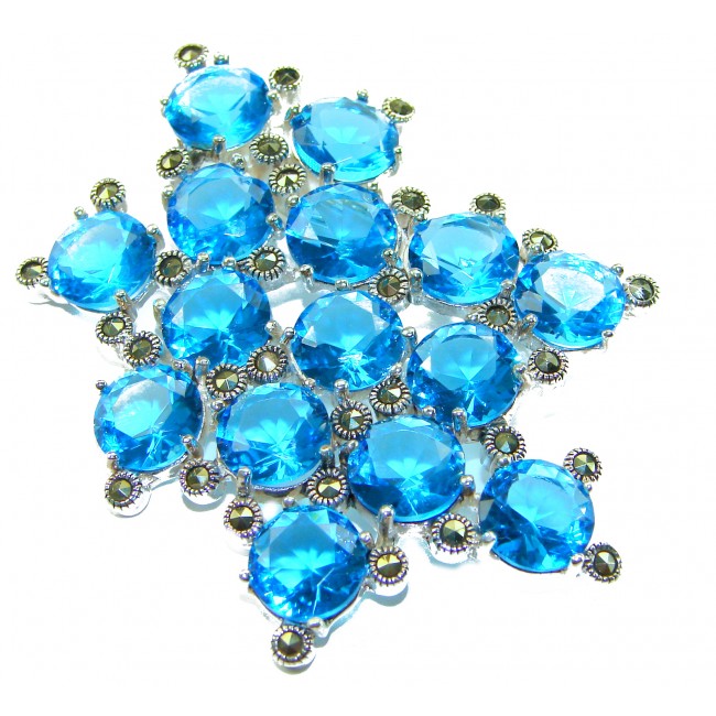 Blue Galaxy Authentic 45.5 carat Swiss Blue Topaz .925 Sterling Silver DIPPED IN RHODIUM handmade LARGE Pendant - Brooch - photo 2