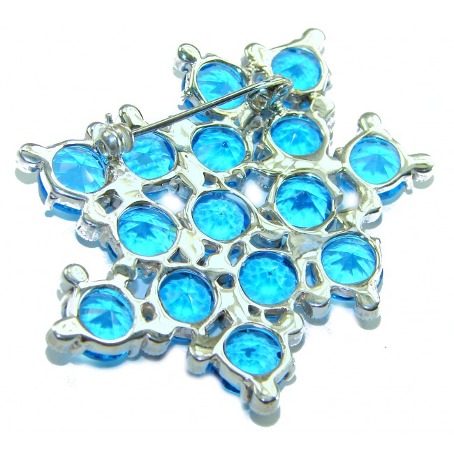 Blue Galaxy Authentic 45.5 carat Swiss Blue Topaz .925 Sterling Silver DIPPED IN RHODIUM handmade LARGE Pendant - Brooch - photo 1