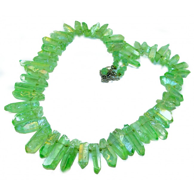 Mint-Green Halite Crystal Cluster .925 Sterling Silver handmade Necklace