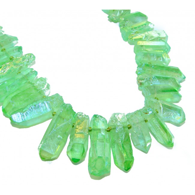 Mint-Green Halite Crystal Cluster .925 Sterling Silver handmade Necklace