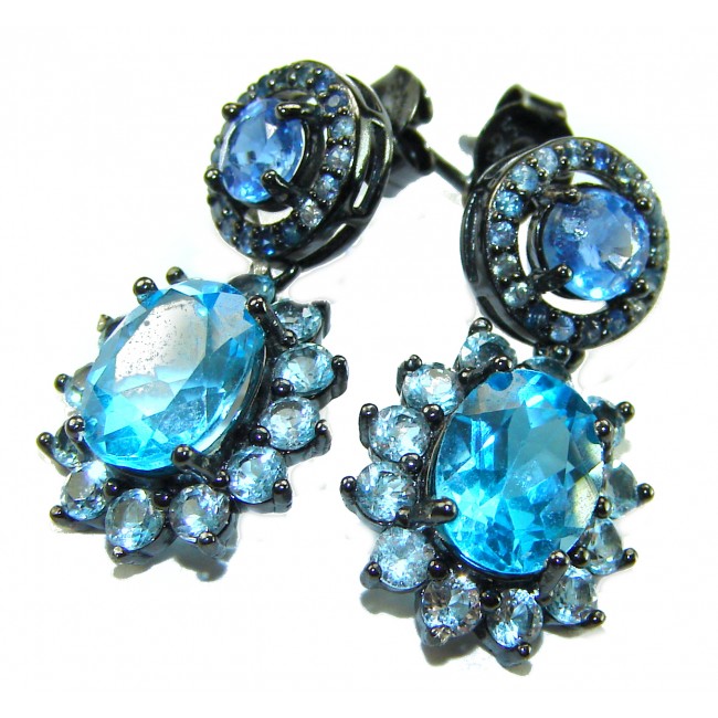 Atlantica 10.7 carat Swiss Blue Topaz .925 Sterling Silver dipped in black rhodium Handcrafted Statement earrings