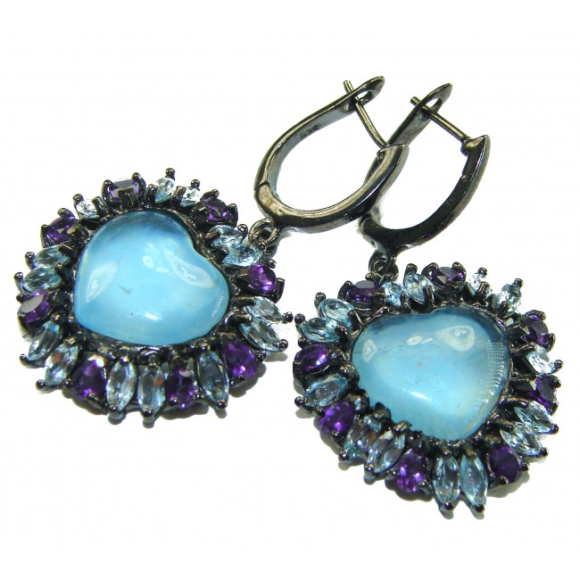A Heritage in Bloom 12.5 carat Aquamarine black rhodium over .925 Sterling Silver handmade Large Statement Earrings