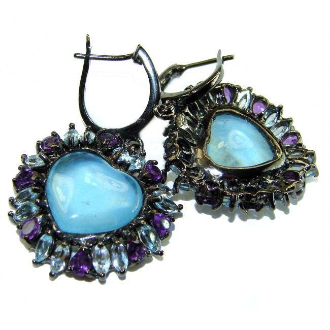 A Heritage in Bloom 12.5 carat Aquamarine black rhodium over .925 Sterling Silver handmade Large Statement Earrings
