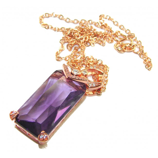 Genuine Amethyst .925 Sterling Silver dipped in 14K Rose Gold handcrafted 16 inches long necklace