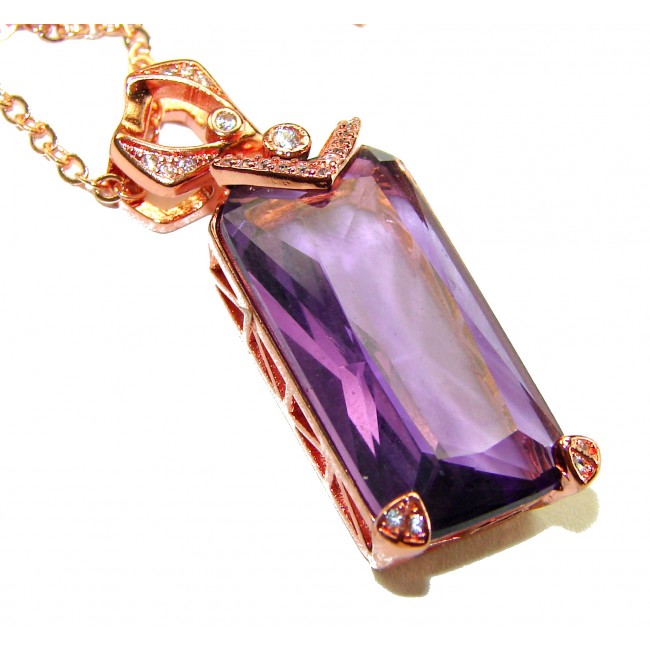 Genuine Amethyst .925 Sterling Silver dipped in 14K Rose Gold handcrafted 16 inches long necklace
