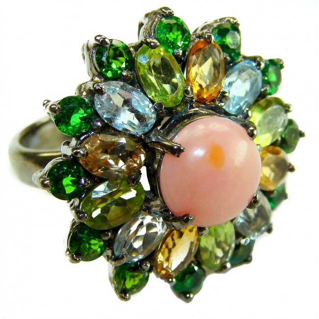 Stella 22.5 carat Pink Opal black rhodium over .925 Sterling Silver handcrafted Ring size 7 3/4