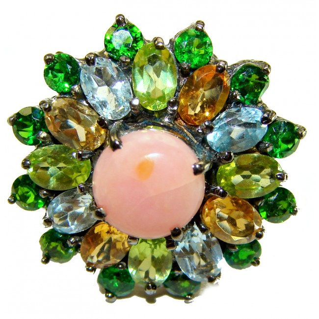 Stella 22.5 carat Pink Opal black rhodium over .925 Sterling Silver handcrafted Ring size 7 3/4