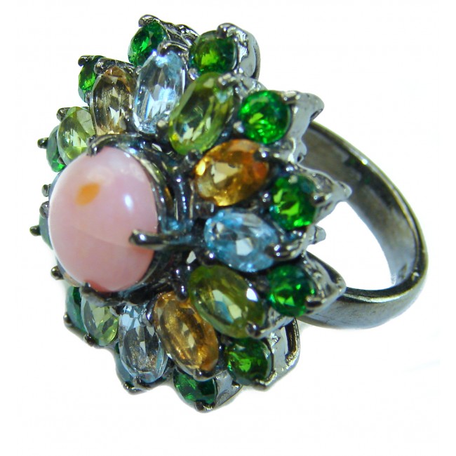 Stella 22.5 carat Pink Opal black rhodium over .925 Sterling Silver handcrafted Ring size 7 3/4