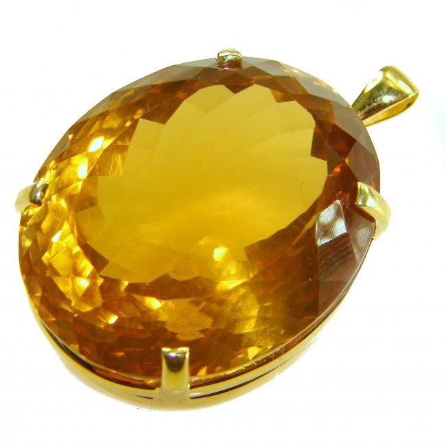 Luxury genuine 47.7CARAT oval cut Champagne Topaz .925 Sterling Silver dipped in 22K Gold handmade Pendant