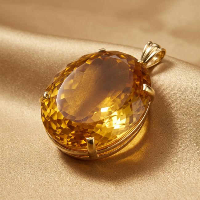 Luxury genuine 47.7CARAT oval cut Champagne Topaz .925 Sterling Silver dipped in 22K Gold handmade Pendant