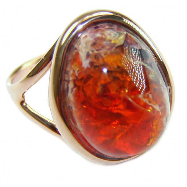 Queen of Fire best quality 14.4 carat Mexican Opal 18K Rose Gold over .925 Sterling Silver handmade ring 8 1/4