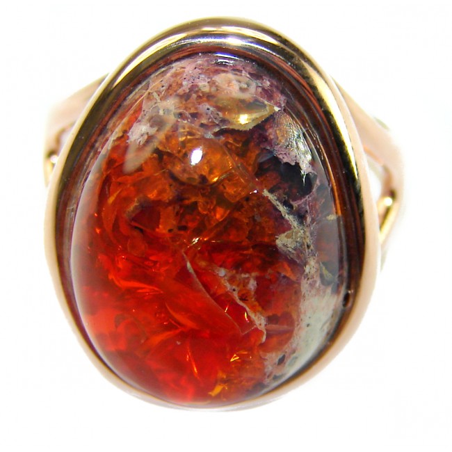 Queen of Fire best quality 14.4 carat Mexican Opal 18K Rose Gold over .925 Sterling Silver handmade ring 8 1/4