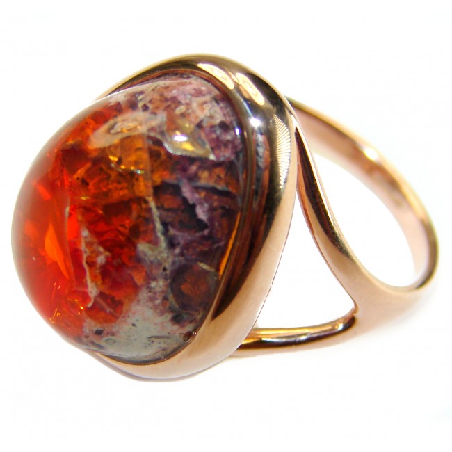 Queen of Fire best quality 14.4 carat Mexican Opal 18K Rose Gold over .925 Sterling Silver handmade ring 8 1/4