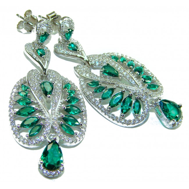 Art Deco - 18.8 carat Chrome Diopside .925 Sterling Silver handmade Statement Earrings