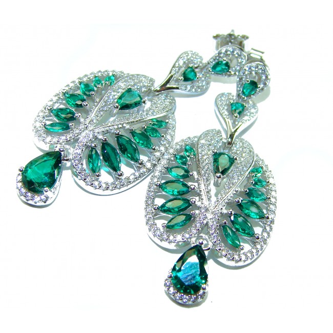 Art Deco - 18.8 carat Chrome Diopside .925 Sterling Silver handmade Statement Earrings