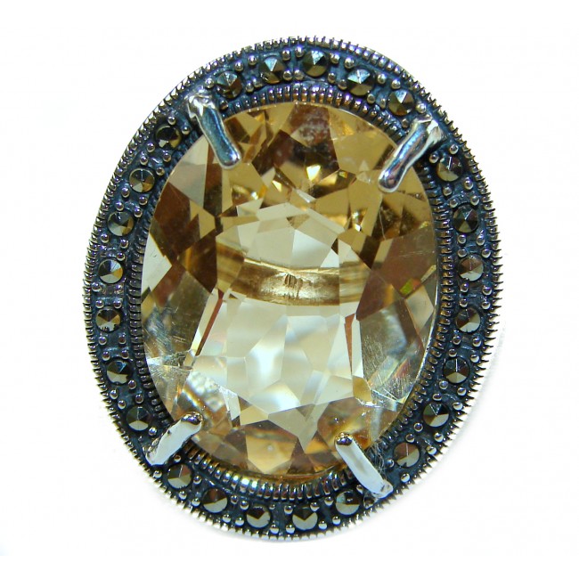 Solid 27.8 carat Genuine Lemon Quartz .925 Sterling Silver handcrafted ring size 8 - photo 2