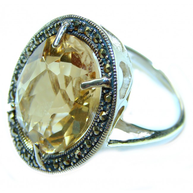Solid 27.8 carat Genuine Lemon Quartz .925 Sterling Silver handcrafted ring size 8 - photo 1