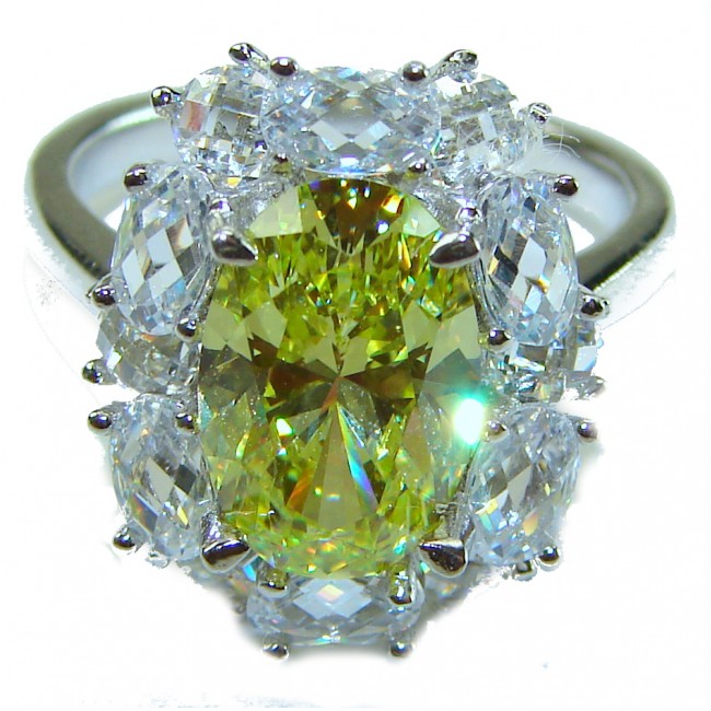 Splendid princess cut 10.2 carat yellow Sapphire .925 Sterling Silver brilliantly handcrafted ring s. 7 1/4 - photo 2