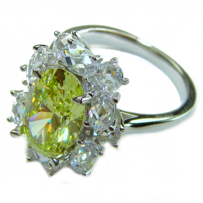 Splendid princess cut 10.2 carat yellow Sapphire .925 Sterling Silver brilliantly handcrafted ring s. 7 1/4 - photo 1