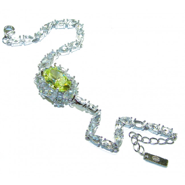 Luxurious 22.5 carat oval cut Authentic Yellow Sapphire .925 Sterling Silver handcrafted Statement Bracelet - photo 2