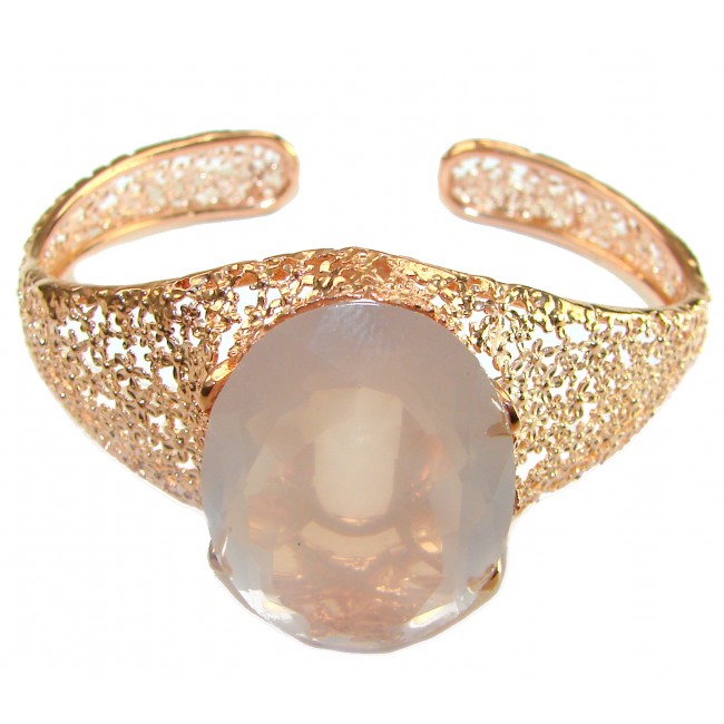 Vintage Beauty Genuine 42.2 carat Brazilian Rose Quartz Rose quartz 22K Rose Gold over .925 Sterling Silver handcrafted Bracelet / Cuff