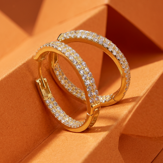 Allure Natural 8.2 carat White Topaz .925 Sterling Silver dipped in 14K Gold handcrafted hoop earrings - photo 5