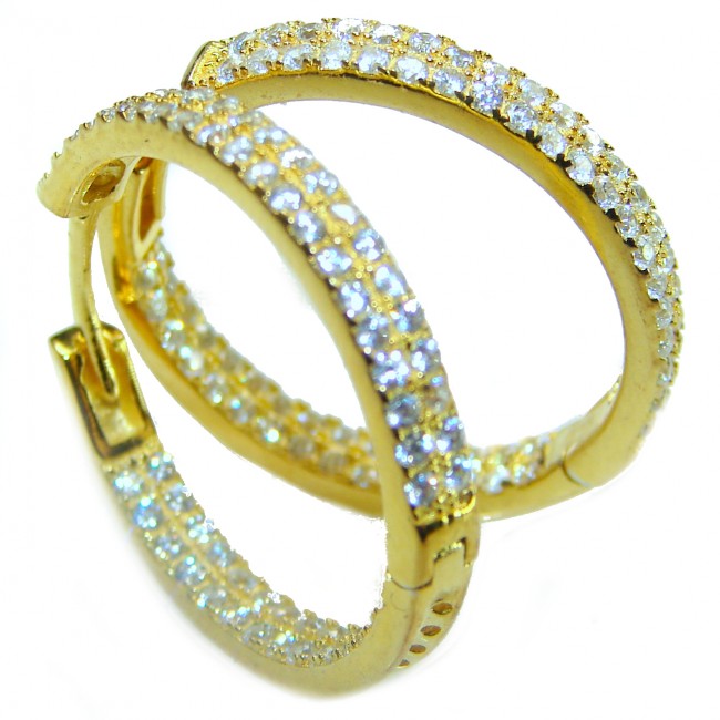 Allure Natural 8.2 carat White Topaz .925 Sterling Silver dipped in 14K Gold handcrafted hoop earrings - photo 4