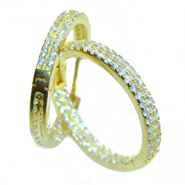 Allure Natural 8.2 carat White Topaz .925 Sterling Silver dipped in 14K Gold handcrafted hoop earrings - photo 3